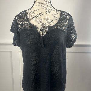 Aeropostale Black Crochet Accent Top